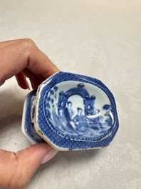 A Chinese blue and white 'Arbour' salt after Cornelis Pronk, Qianlong