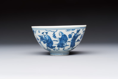 A Chinese blue and white 'Ba Xian Zhu Shou 八仙祝壽' bowl, Wanli mark and of the period