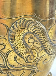 A large Chinese bronze 'Dragon' tripod censer, 19th C.