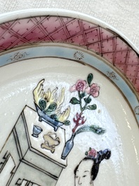 A fine Chinese famille rose 'Court Lady and a Boy' cup and saucer, Yongzheng