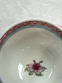 A fine Chinese famille rose 'Court Lady and a Boy' cup and saucer, Yongzheng