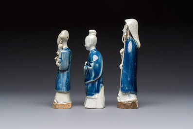 Five Chinese blue and white figures, Qianlong/Jiaqing