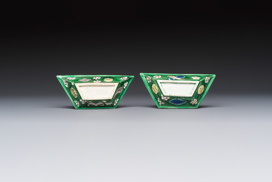 A Chinese verte biscuit eight-piece sweetmeat set with flying horses, 19th C.