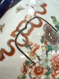 A Chinese famille verte gilt-decorated blue-ground 'Dragon and Phoenix' vase, Kangxi mark, 19th C.