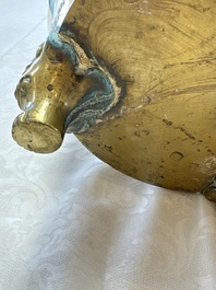 A large Chinese bronze 'Dragon' tripod censer, 19th C.