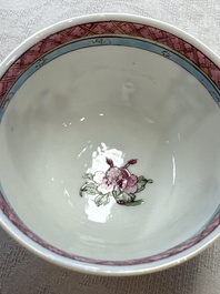 A fine Chinese famille rose 'Court Lady and a Boy' cup and saucer, Yongzheng