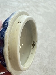 A Chinese blue and white tea caddy, a teapot and an Imari-style teapot, Kangxi/Yongzheng
