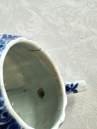 A Chinese blue and white tea caddy, a teapot and an Imari-style teapot, Kangxi/Yongzheng