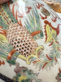 A Chinese famille verte gilt-decorated blue-ground 'Dragon and Phoenix' vase, Kangxi mark, 19th C.