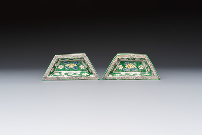 A Chinese verte biscuit eight-piece sweetmeat set with flying horses, 19th C.