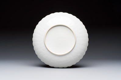 A Chinese famille verte Kakiemon-style 'Boy and Tigers' lobed dish, Kangxi