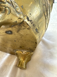 A large Chinese bronze 'Dragon' tripod censer, 19th C.