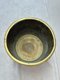 A large Chinese bronze 'Dragon' tripod censer, 19th C.