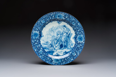 A pair of fine large blue and white Dutch Delft biblical subject dishes, dated 1781
