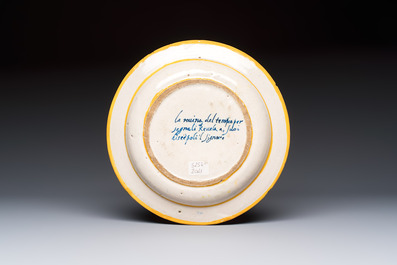 A polychrome Italian maiolica dish with Christ opposite the Temple on the Mount of Olives, Rimini, 16th C.