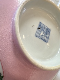 Three Chinese famille rose pink-ground bowls with floral design, Qianlong mark and of the period