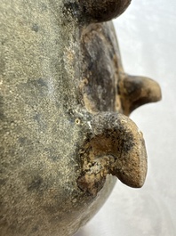 A Chinese junyao tripod censer with handles, Jin/Yuan
