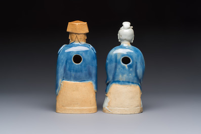 Five Chinese blue and white figures, Qianlong/Jiaqing