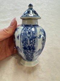 A Chinese blue and white tea caddy, a teapot and an Imari-style teapot, Kangxi/Yongzheng