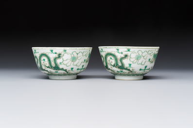 A pair of Chinese green-enamelled 'Dragon' bowls, Guangxu marks, Republic