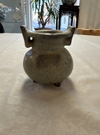 A Chinese junyao tripod censer with handles, Jin/Yuan