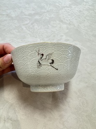 A pair of Chinese famille rose sgraffiato-ground 'Zhang Guolao' bowls, Daoguang mark and of the period