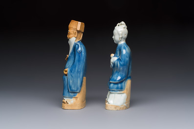 Five Chinese blue and white figures, Qianlong/Jiaqing