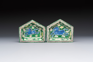 A Chinese verte biscuit eight-piece sweetmeat set with flying horses, 19th C.