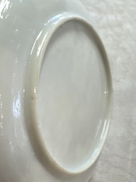 A fine Chinese famille rose 'Court Lady and a Boy' cup and saucer, Yongzheng