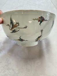 A Chinese famille verte 'Cranes' bowl, Kangxi