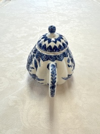 A Chinese blue and white tea caddy, a teapot and an Imari-style teapot, Kangxi/Yongzheng