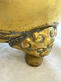 A large Chinese bronze 'Dragon' tripod censer, 19th C.