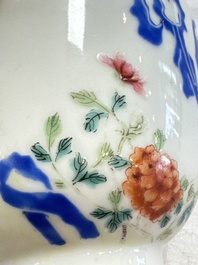 A Chinese famille rose 'Chicken' cup and a blue, white, and copper-red 'Li Tieguai' brush pot, Qianlong mark, 20th C.
