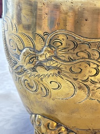 A large Chinese bronze 'Dragon' tripod censer, 19th C.