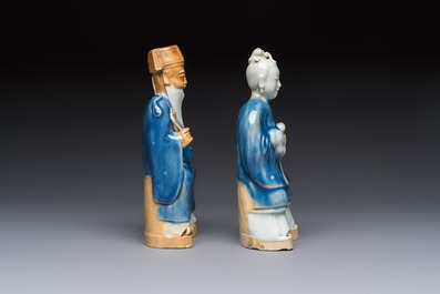 Five Chinese blue and white figures, Qianlong/Jiaqing