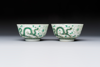 A pair of Chinese green-enamelled 'Dragon' bowls, Guangxu marks, Republic