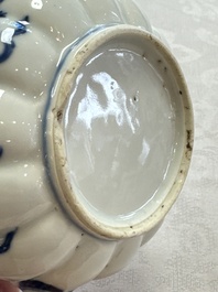 A Chinese blue and white tea caddy, a teapot and an Imari-style teapot, Kangxi/Yongzheng