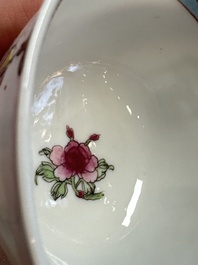 A fine Chinese famille rose 'Court Lady and a Boy' cup and saucer, Yongzheng