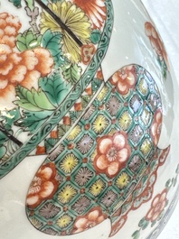 A Chinese famille verte gilt-decorated blue-ground 'Dragon and Phoenix' vase, Kangxi mark, 19th C.
