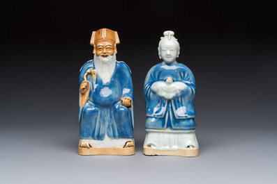Five Chinese blue and white figures, Qianlong/Jiaqing