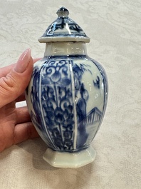 A Chinese blue and white tea caddy, a teapot and an Imari-style teapot, Kangxi/Yongzheng
