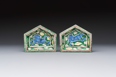 A Chinese verte biscuit eight-piece sweetmeat set with flying horses, 19th C.