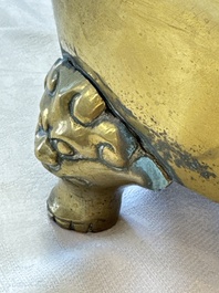 A large Chinese bronze 'Dragon' tripod censer, 19th C.