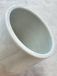 A Chinese famille rose 'Chicken' cup and a blue, white, and copper-red 'Li Tieguai' brush pot, Qianlong mark, 20th C.