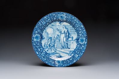 A pair of fine large blue and white Dutch Delft biblical subject dishes, dated 1781