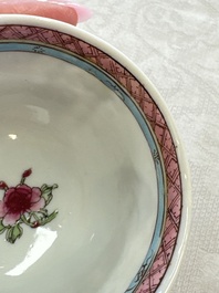 A fine Chinese famille rose 'Court Lady and a Boy' cup and saucer, Yongzheng