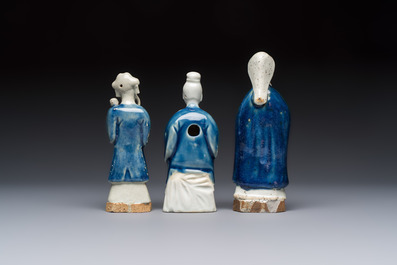 Five Chinese blue and white figures, Qianlong/Jiaqing