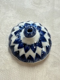A Chinese blue and white tea caddy, a teapot and an Imari-style teapot, Kangxi/Yongzheng