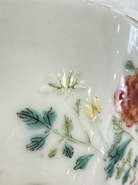 A Chinese famille rose 'Chicken' cup and a blue, white, and copper-red 'Li Tieguai' brush pot, Qianlong mark, 20th C.