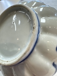 A Chinese blue and white tea caddy, a teapot and an Imari-style teapot, Kangxi/Yongzheng